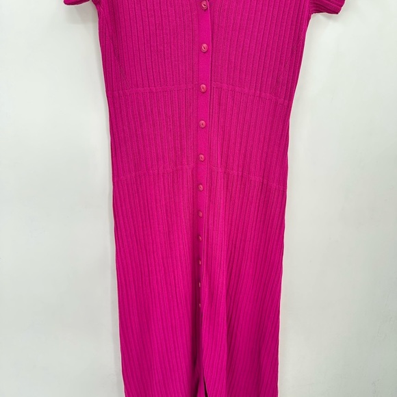 RAG & BONE ESME Woman pink ribbed stretch button collared polo midi shirtdress M - Picture 8 of 12